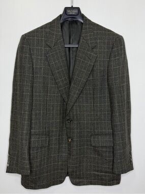 celine homme windowpane grid pure wool single breast sport coat blazer mens 38R